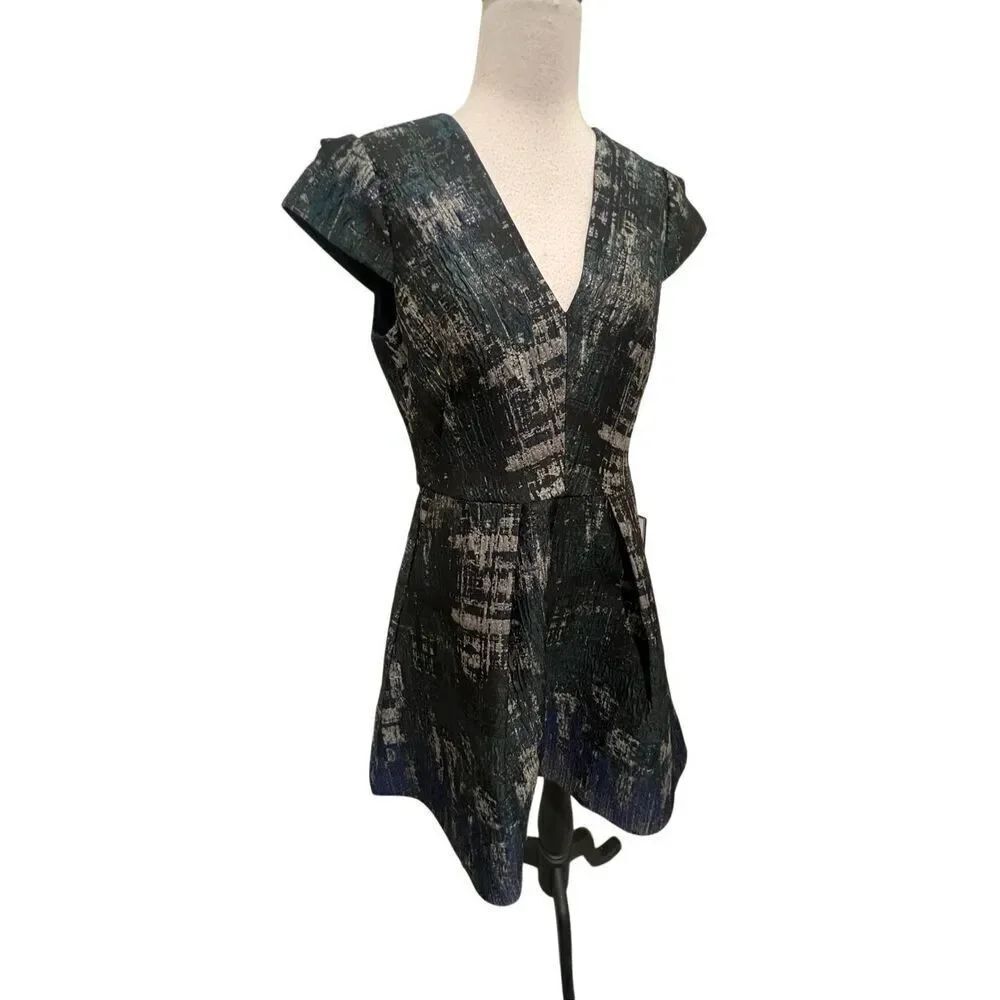 Vince Camuto Women's Jacquard Pleated Fit & Flare Mini Dress Hunter Sz 8 NWT